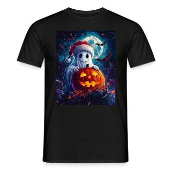Halloween Gift Ghost with Christmas Hat Decoration - Men's T-Shirt - black - Front - AI Model Male 178 light (178cm)