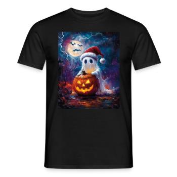 Halloween Gift Ghost with Christmas Hat Decoration - Men's T-Shirt - black - Front - AI Model Male 178 light (178cm)
