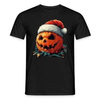 Halloween Gift Pumpkin with Santa Hat Decoration - Men's T-Shirt - black - Front - AI Model Male 178 light (178cm)
