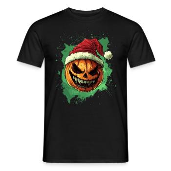 Halloween Geschenk Kürbis mit Weihnachtsmütze Deko - Männer T-Shirt - Schwarz - Vorne - AI Model Male 178 light (178cm)