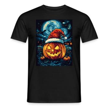 Halloween Gift Pumpkin with Santa Hat Decoration - Men's T-Shirt - black - Front - AI Model Male 178 light (178cm)