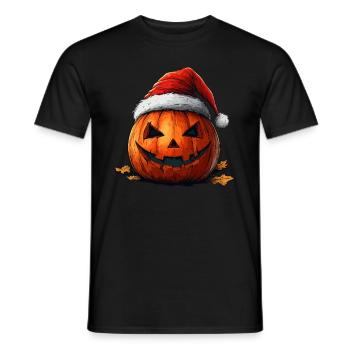 Halloween Geschenk Kürbis mit Weihnachtsmütze Deko - Männer T-Shirt - Schwarz - Vorne - AI Model Male 178 light (178cm)