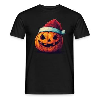 Halloween Geschenk Kürbis mit Weihnachtsmütze Deko - Männer T-Shirt - Schwarz - Vorne - AI Model Male 178 light (178cm)