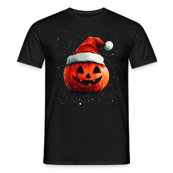 Halloween Geschenk Kürbis mit Weihnachtsmütze Deko - Männer T-Shirt - Schwarz - Vorne - AI Model Male 178 light (178cm)