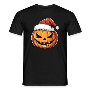 Halloween Geschenk Kürbis mit Weihnachtsmütze Deko - Männer T-Shirt - Schwarz - Vorne - AI Model Male 178 light (178cm)