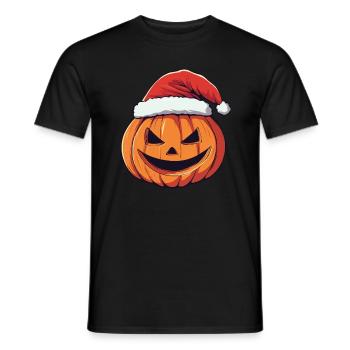 Halloween Geschenk Kürbis mit Weihnachtsmütze Deko - Männer T-Shirt - Schwarz - Vorne - AI Model Male 178 light (178cm)