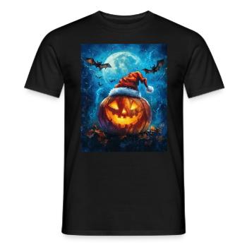 Halloween Gift Pumpkin with Santa Hat Decoration - Men's T-Shirt - black - Front - AI Model Male 178 light (178cm)