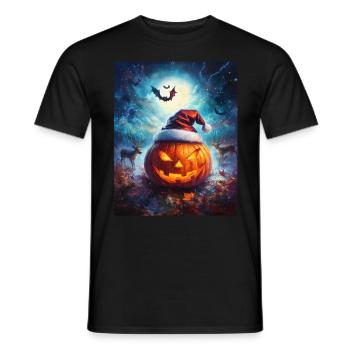 Halloween Gift Pumpkin with Santa Hat Decoration - Men's T-Shirt - black - Front - AI Model Male 178 light (178cm)