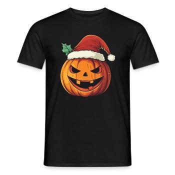 Halloween Geschenk Kürbis mit Weihnachtsmütze Deko - Männer T-Shirt - Schwarz - Vorne - AI Model Male 178 light (178cm)