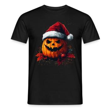 Halloween Geschenk Kürbis mit Weihnachtsmütze Deko - Männer T-Shirt - Schwarz - Vorne - AI Model Male 178 light (178cm)