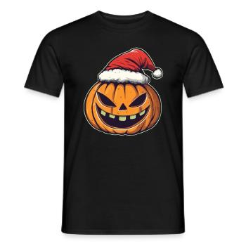 Halloween Gift Pumpkin with Santa Hat Decoration - Men's T-Shirt - black - Front - AI Model Male 178 light (178cm)