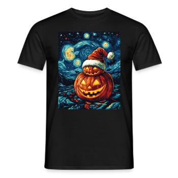 Halloween Gift Pumpkin with Santa Hat Decoration - Men's T-Shirt - black - Front - AI Model Male 178 light (178cm)