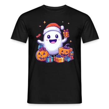 Halloween Geschenk Geist mit Weihnachtsmütze Deko - Männer T-Shirt - Schwarz - Vorne - AI Model Male 178 light (178cm)