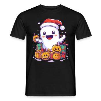 Halloween Geschenk Geist mit Weihnachtsmütze Deko - Männer T-Shirt - Schwarz - Vorne - AI Model Male 178 light (178cm)