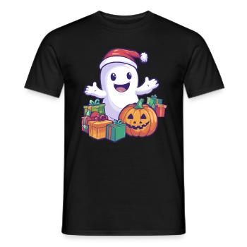 Halloween Gift Ghost with Christmas Hat Decoration - Men's T-Shirt - black - Front - AI Model Male 178 light (178cm)