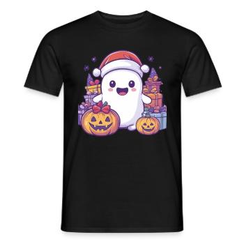Halloween Geschenk Geist mit Weihnachtsmütze Deko - Männer T-Shirt - Schwarz - Vorne - AI Model Male 178 light (178cm)