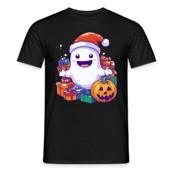 Halloween Gift Ghost with Christmas Hat Decoration - Men's T-Shirt - black - Front - AI Model Male 178 light (178cm)