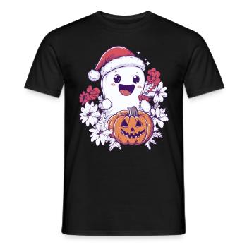 Halloween Geschenk Geist mit Weihnachtsmütze Deko - Männer T-Shirt - Schwarz - Vorne - AI Model Male 178 light (178cm)