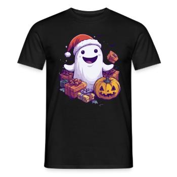 Halloween Geschenk Geist mit Weihnachtsmütze Deko - Männer T-Shirt - Schwarz - Vorne - AI Model Male 178 light (178cm)