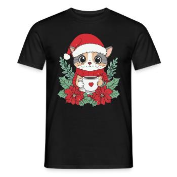 Chat Café Décoration de Noël Femmes Hommes Enfants - T-shirt homme - noir - Devant - AI Model Male 178 light (178cm)