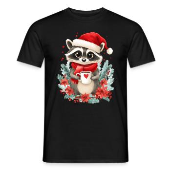 Raccoon Coffee Christmas Women Men Children - Men's T-Shirt - black - Front - AI Model Male 178 light (178cm)
