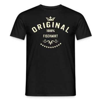 Original 100 Prozent Fischwirt - RAHMENLOS creme - Männer T-Shirt - Schwarz - Vorne - AI Model Male 178 light (178cm)