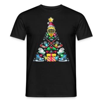 Ice Hockey Christmas Ugly Christmas Ornament Tree - Men's T-Shirt - black - Front - AI Model Male 178 light (178cm)