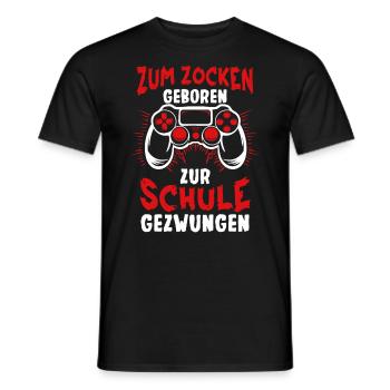 Gamer Zum Zocken Geboren, Zur Schule Gezwungen - Männer T-Shirt - Schwarz - Vorne - AI Model Male 178 light (178cm)
