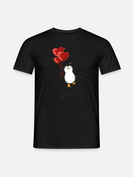 Pinguin mit Herz Luftballons - Männer T-Shirt - Schwarz