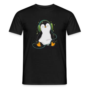 Le pingouin écoute de la musique - T-shirt homme - noir - Devant - AI Model Male 178 light (178cm)