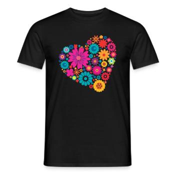 Big heart of colorful flowers - Men's T-Shirt - black - Front - AI Model Male 178 light (178cm)