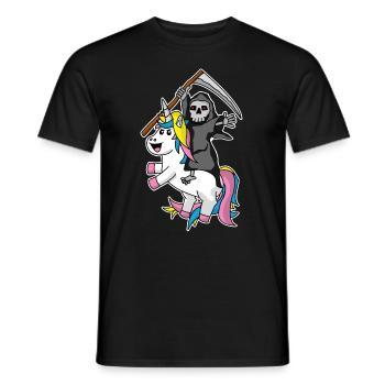 Tod reitet Einhorn Sensemann Ironie Humor - Männer T-Shirt - Schwarz - Vorne - AI Model Male 178 light (178cm)