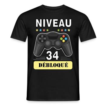anniversaire 34 ans - T-shirt homme - noir - Devant - AI Model Male 178 light (178cm)