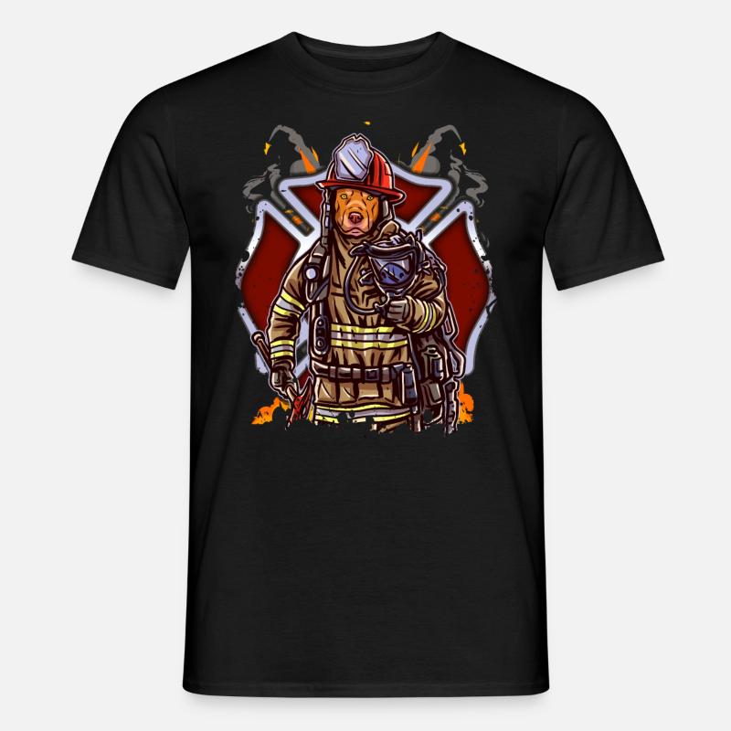 Funny Pitbull Firefighter Fireman - Männer T-Shirt - Schwarz
