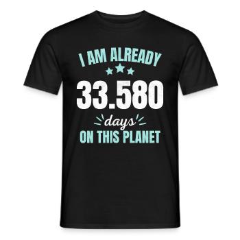 Already 33580 Days On This Planet 92nd Birthday - Men's T-Shirt - black - Front - AI Model Male 178 light (178cm)