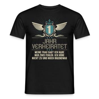 1 Jahr verheiratet nur 2 Fehler 1.Hochzeitstag - Männer T-Shirt - Schwarz - Vorne - AI Model Male 178 light (178cm)