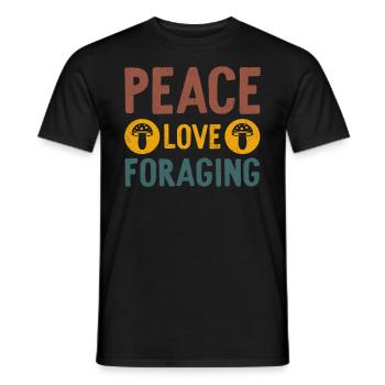 Peace Love Foraging Mycology Mushies Mushroom - Men's T-Shirt - black - Front - AI Model Male 178 light (178cm)