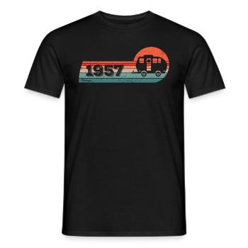 Campingwagen Camping Jahrgang 1957 Geburtstag - Männer T-Shirt - Schwarz - Vorne - AI Model Male 178 light (178cm)