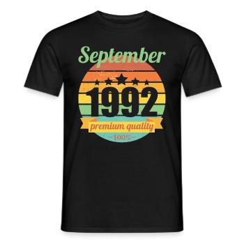 Born September 1992 30 years 30s 30th birthday - Men's T-Shirt - black - Front - AI Model Male 178 light (178cm)