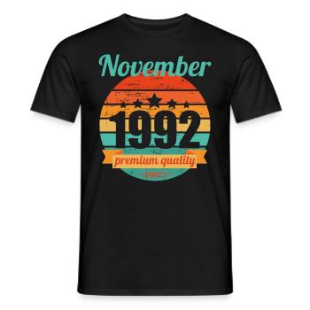 Born November 1992 30 years 30s 30th birthday - Men's T-Shirt - black - Front - AI Model Male 178 light (178cm)