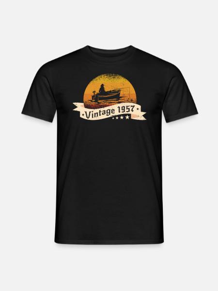 Angler Jahrgang 1957 Geburtstag Angelboot - Männer T-Shirt - Schwarz