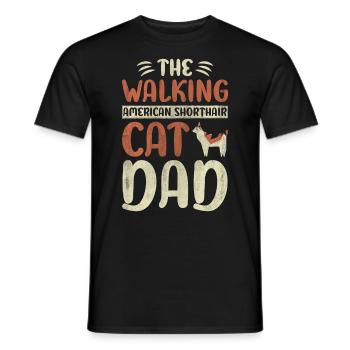 Le chat américain à poil court ambulant Dad Kitty - T-shirt homme - noir - Devant - AI Model Male 178 light (178cm)