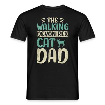 The Walking Devon Rex Cat Dad Kitty Cat Walking - Men's T-Shirt - black - Front - AI Model Male 178 light (178cm)
