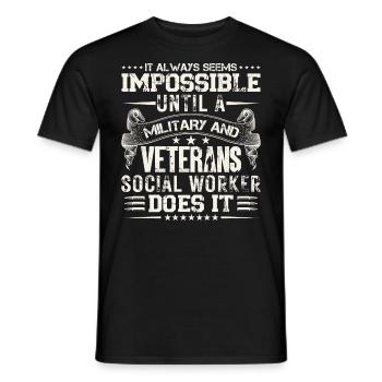 Travailleur social militaire et vétéran - T-shirt homme - noir - Devant - AI Model Male 178 light (178cm)
