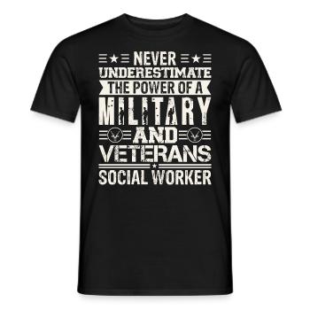 Travailleur social militaire et vétéran - T-shirt homme - noir - Devant - AI Model Male 178 light (178cm)