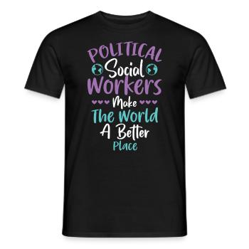 Les travailleurs sociaux politiques font le monde - T-shirt homme - noir - Devant - AI Model Male 178 light (178cm)