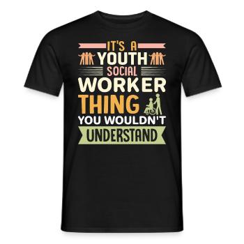 C’est une affaire de travailleur social pour les jeunes - T-shirt homme - noir - Devant - AI Model Male 178 light (178cm)