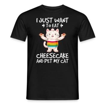 Je veux juste manger du gâteau au fromage et caresser mon chat kitty - T-shirt homme - noir - Devant - AI Model Male 178 light (178cm)