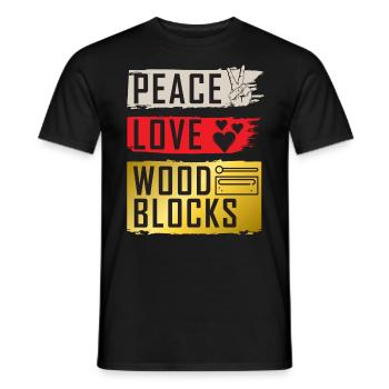Peace Love Wood Blocks Instrument de musique - T-shirt homme - noir - Devant - AI Model Male 178 light (178cm)