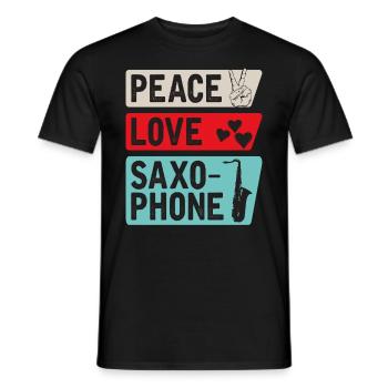 Peace Love Saxophone Musical Instrument - Men's T-Shirt - black - Front - AI Model Male 178 light (178cm)